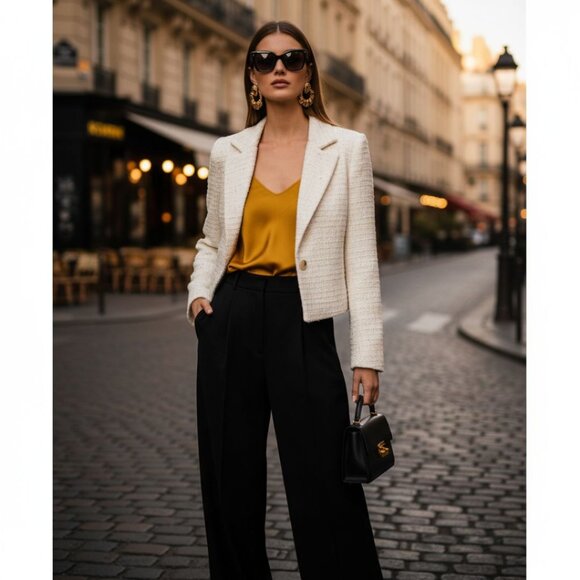 WhiteRoom + Cactus Cream Textured Tweed Cropped Blazer – Size S (Good Condition) - Picture 1 of 8